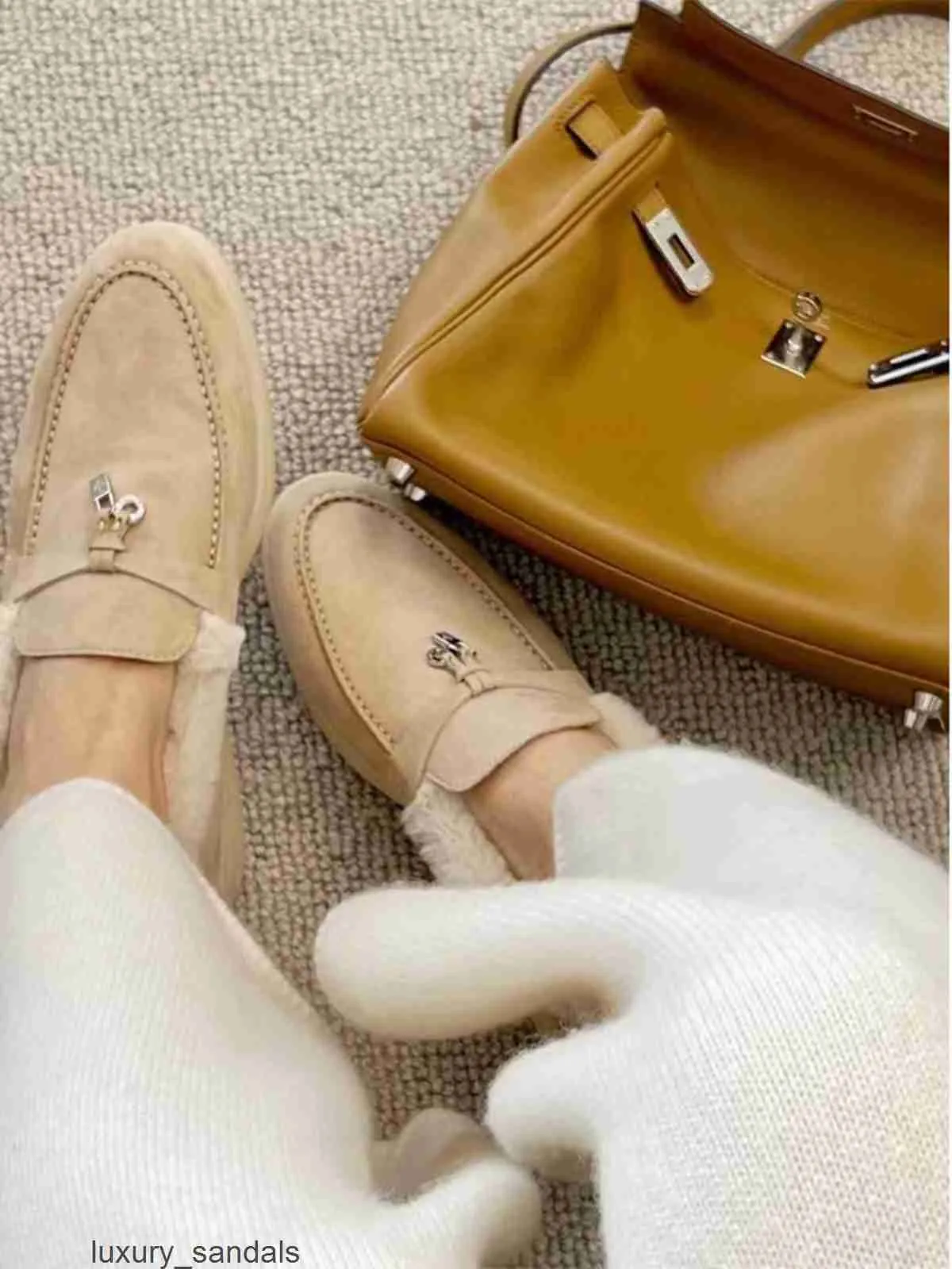 Loropinas skor casual skor sommar charms walk loafers loropinas loafers kvinnor plysch skor vinter lp plysch skor bäver ytterkläder platt sole hbea