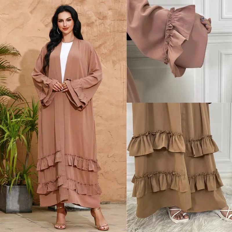 Ubranie etniczne na Bliskim Wschodzie Muzułmańska moda Ruffled Tleeve Dubai Arab Arain Cardigan Robe Morrocan Kaftan Dress African