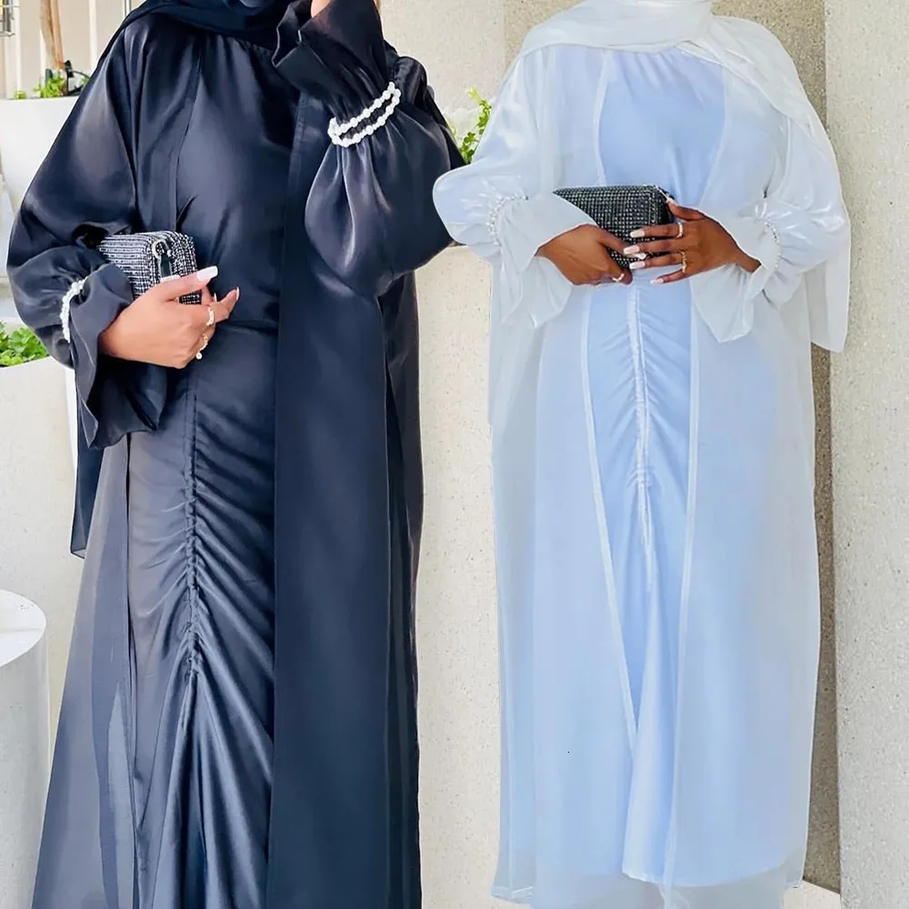 Etniska kläder anpassade sommar kalkon dubai liten trumpet ärmkardigan elegant flödande klänning muslimska abaya 231208