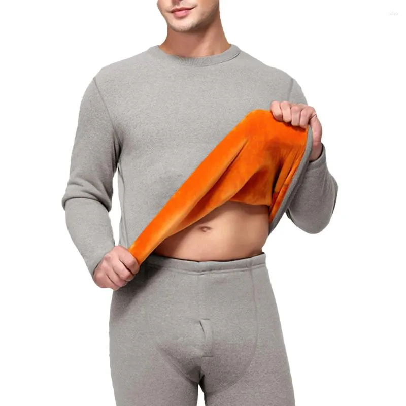 Men's Thermal Underwear Casual Winter Warm Fleece Lined Long Johns For Men  Solid Color Tops Bottom Trousers Man Clothing Set