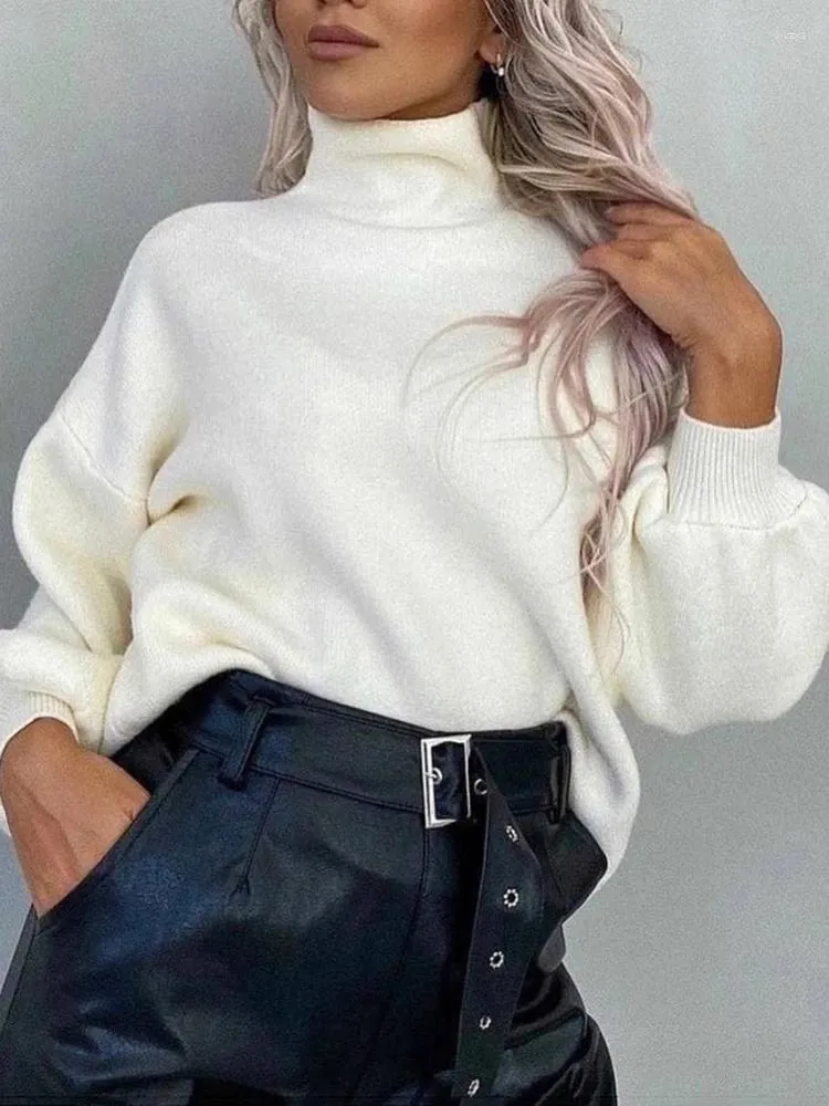 Pulls pour femmes Pull à col roulé 2023 Automne Hiver Blanc Lâche À Manches Longues Top Tricot Pull Élégant Jumper Coréen Mode Streetwear