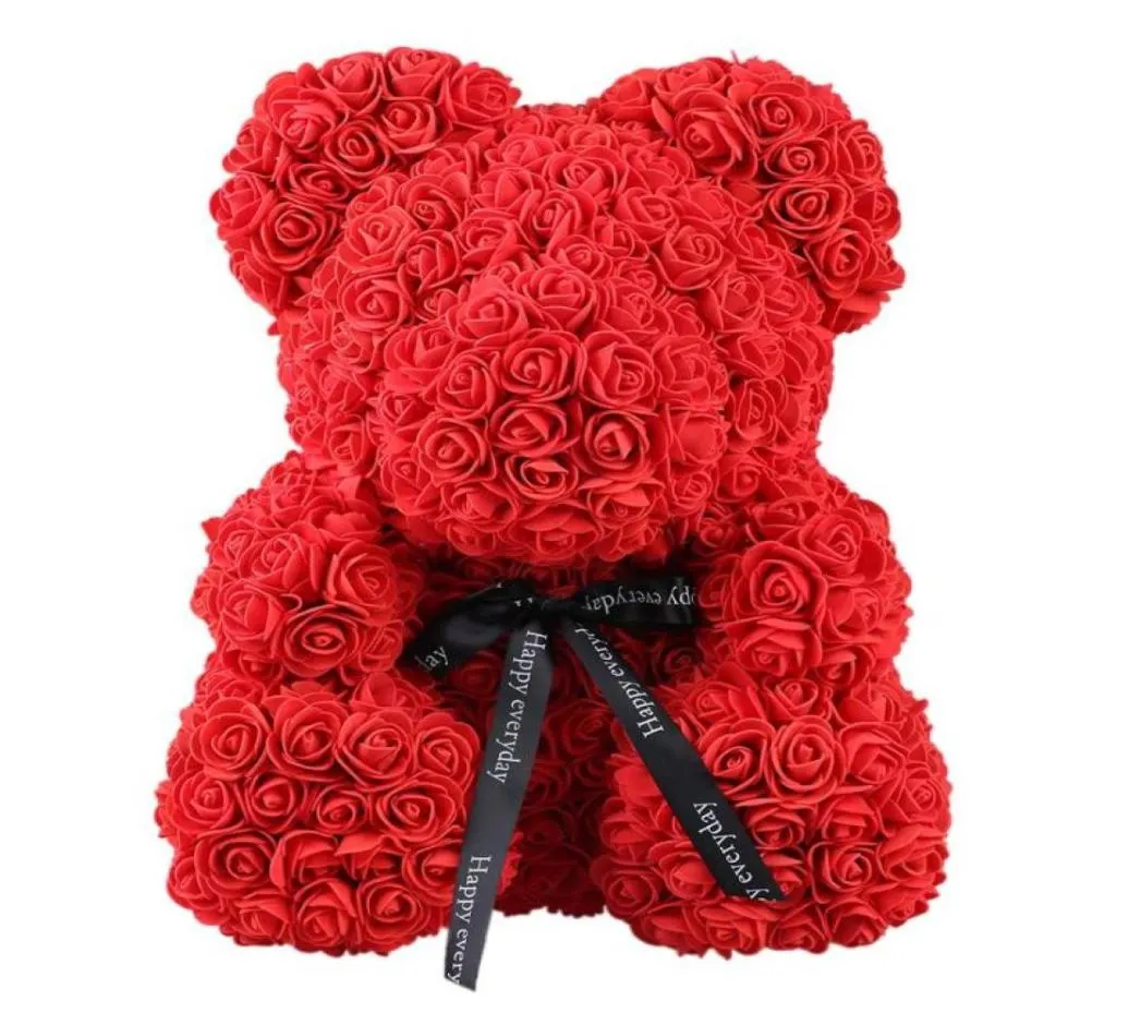 2019 Drop 40 cm Savon Mousse Rose Ours En Peluche Fleur Artificielle dans une Boîte-Cadeau pour petite amie Femmes Saint Valentin Fête des Mères Cadeaux1959081