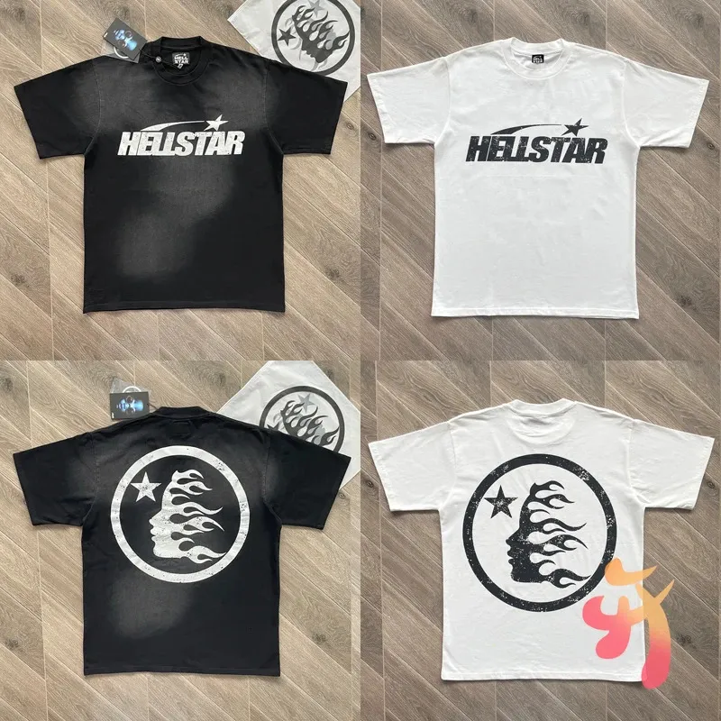 Klassiek zwart-wit Hellstar top-of-the-line T-shirt modieus gewassen groot en gemakkelijk te dragen los bedrukt puur katoenen T-shirt origineel label korte mouwen 231211