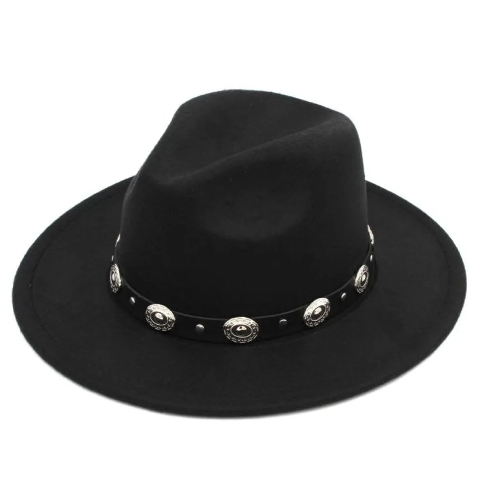 Fashion Men Women Wool Blend Panama Hat Derby Cap Outdoor Wide Brim Church Sombrero Godfather Cap Black Belt9450912