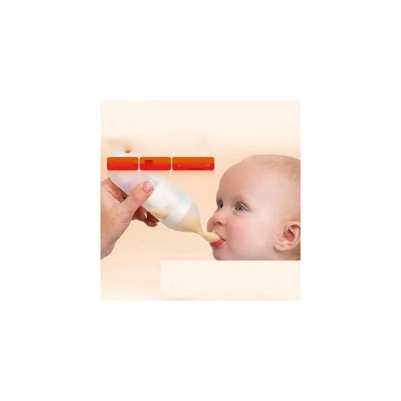 Babyflessen Veilig Schattig Rijstpasta Eten Training Sile Met Lepel Fles Zuigelingen Aanvullend Voedsel Knijp Melk Sap Drop Delivery K Dhll5