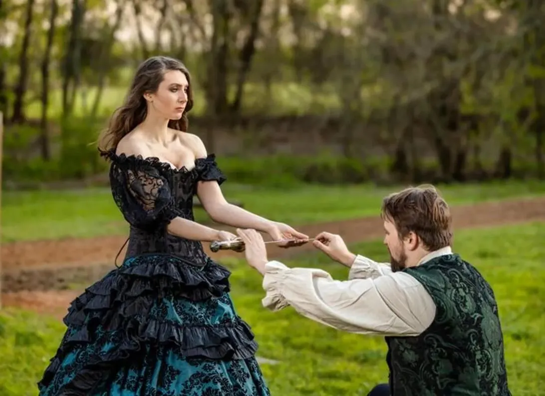 Vintage Victorian Masquerade Prom Dress Teal and Black Floor-Length Evening  Gown with Bustle Corset Top Lace-Up Back from Dhgate Prom Dresses - price  154.04