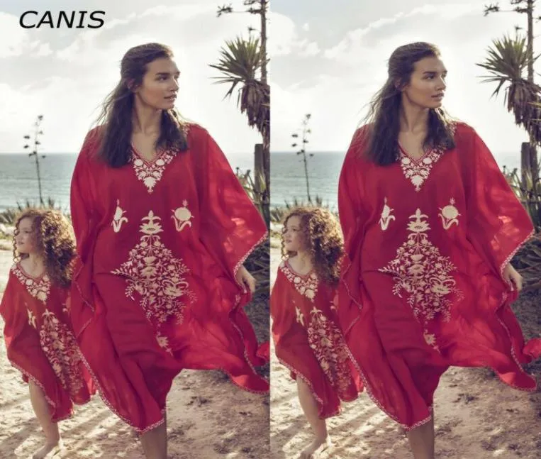 Sumemr mère fille Boho caftan robe femmes plage couvrir Caftan Maxi robe Sarongs1369569