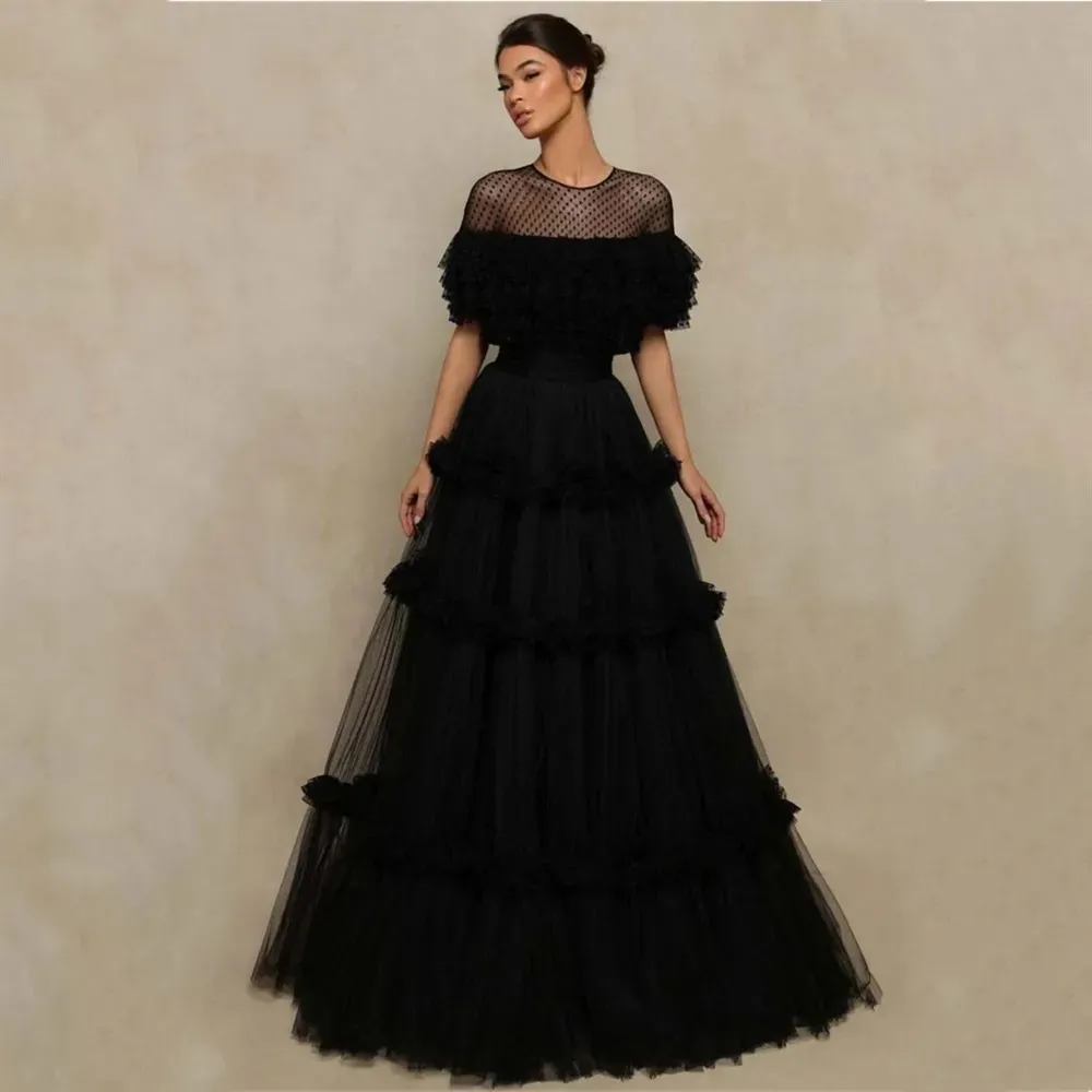 Multilayer Robe A E Evening Dress O Neck Multilayer Tulle Formal Prom Gown With Wave ...