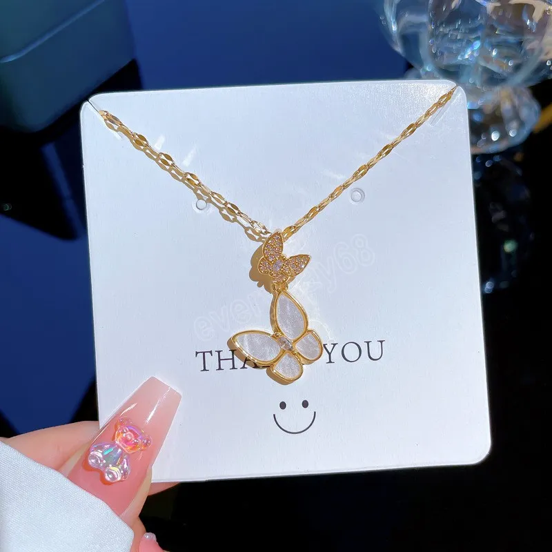 Fashion light luxury double flying butterfly ladies necklace classic retro transfer wild personality clavicle chain pendant gift