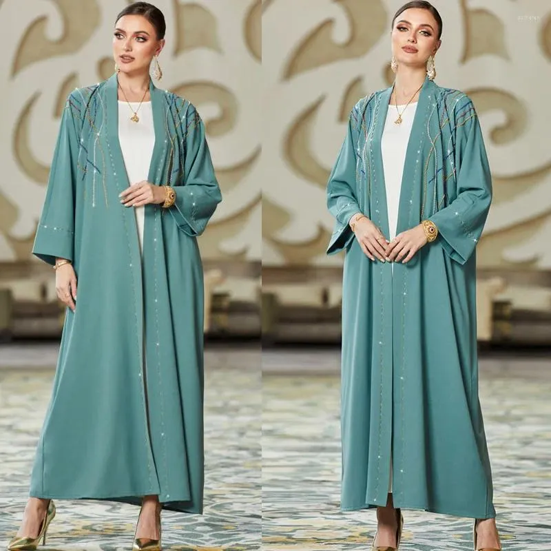 Roupas étnicas Mulheres Muçulmanas Aberto Abaya Diamante Cardigan Maxi Vestido Turquia Kimono Islâmico Eid Party Dubai Kaftan Árabe Marrocos Robe Jalabiya