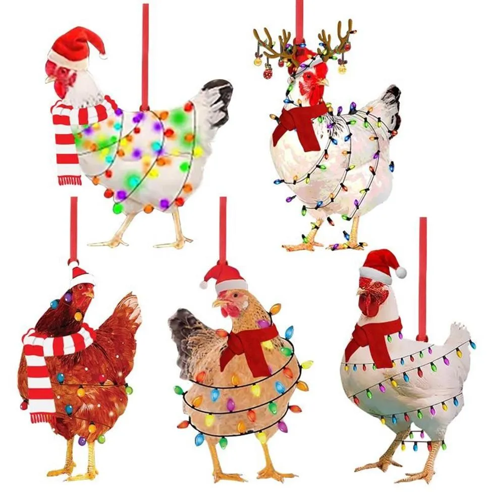 Decorazioni natalizie Sciarpa in legno Ciondoli di pollo Ornamenti per l'albero di Natale Decorazioni per la casa appese per Navidad 2021263y