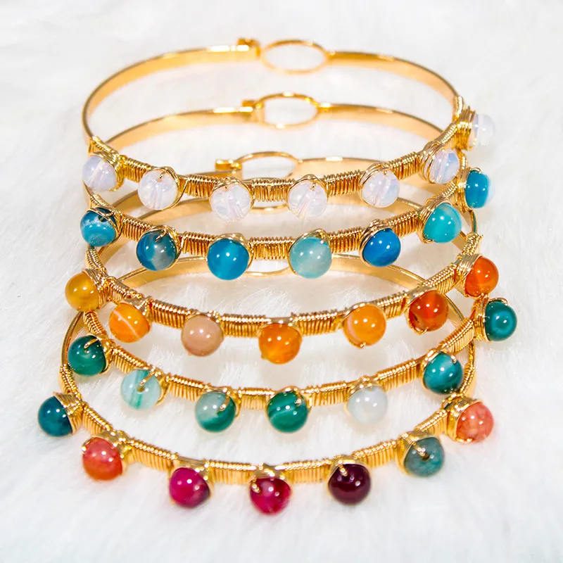 Jewelry bracelet, agate gemstone copper wire wound bracelet, agate tourmaline gold-plated bracelet, natural stone, handmade adjustable bracelet.