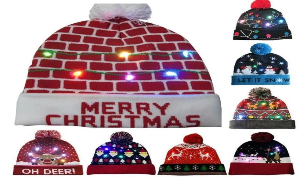 BeanieSkull Caps 2021 Novelty LED Lightup Knitted Beanies Hat Party Decoration Xmas Christmas Hats For Men Women Girls Boys Ligh903271829