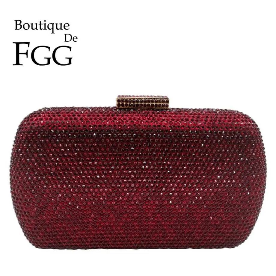 Boutique De FGG Weinrot Damen Kristall Abendtaschen Hochzeit Metallkupplungen Party Cocktail Geldbörse und Handtasche 220321304j