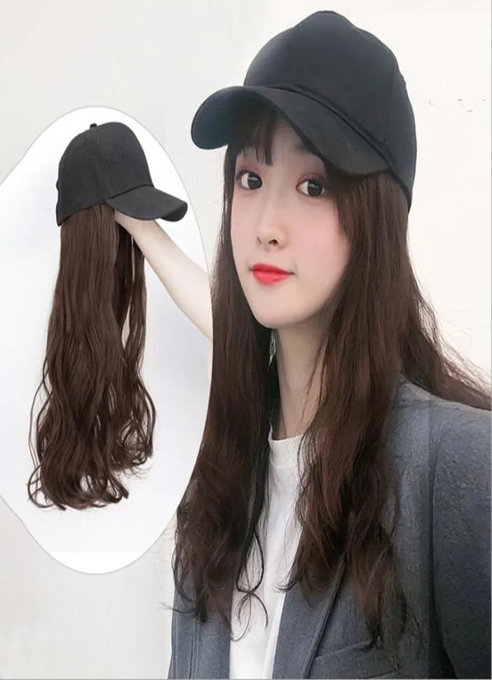 Long Synthetic Baseball Cap Wig Natural Black Brown Straight Wigs Naturally Connect Synthetic Hat Wig Adjustable For Girls 201021256325