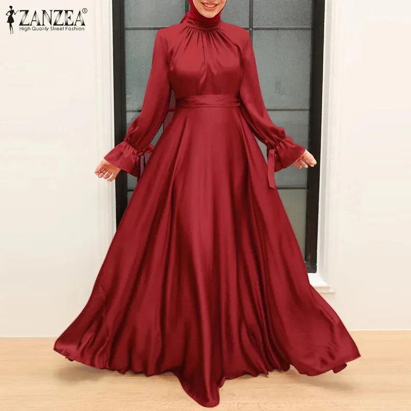 ZANZEA Women's Satin Abaya Maxi Dress | Long Sleeve Solid Dubai Kaftan  Muslim Sundress from Dhgate Plus size Dresses - price 52.75