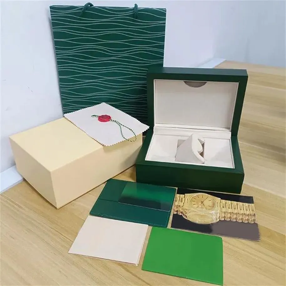 Boîtes de montre vertes, livret, étiquettes de cartes et papiers, coffret cadeau pour montres en bois pour SOLEX watch2202