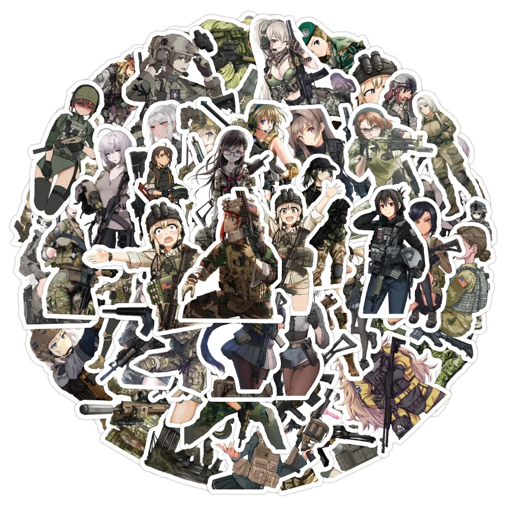 51pcs camouflage cool girls anime graffiti Waterproof PVC Stickers Pack For Fridge Car Suitcase Laptop Notebook Cup Phone Desk Bicycle Skateboard Case.