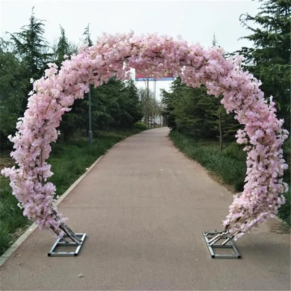 Arche de mariage en soie de fleurs de cerisier blanches, support rond en fer, porte porte-bonheur, décoration de fête de mariage, fleur artificielle, fleur de cerisier 209x