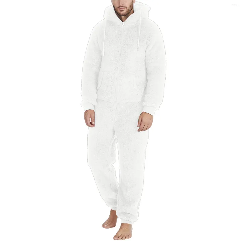 Vêtements de nuit pour hommes Hommes Polaire Artificielle Combinaison Laine Pyjama Casual Robe De Nuit Solide Couleur Nightgow Fermeture À Glissière Lâche À Capuche Hiver Chaud Peignoir