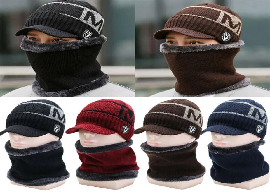 Men Women Warm Winter Hat Knit Visor Beanie Fleece Lined Billed Beanie with Brim Cap Street Hats3089763