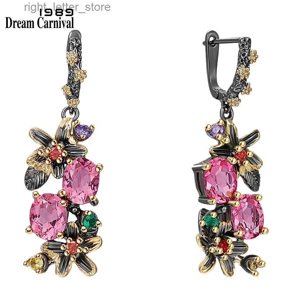 Stud DreamCarnival1989 Nouveau Coloré Antique Boucles D'oreilles pour Femmes Vintage Fleur Style Fuchsia Zircon Rencontres Bijoux Drop Ships WE3874FU YQ231211