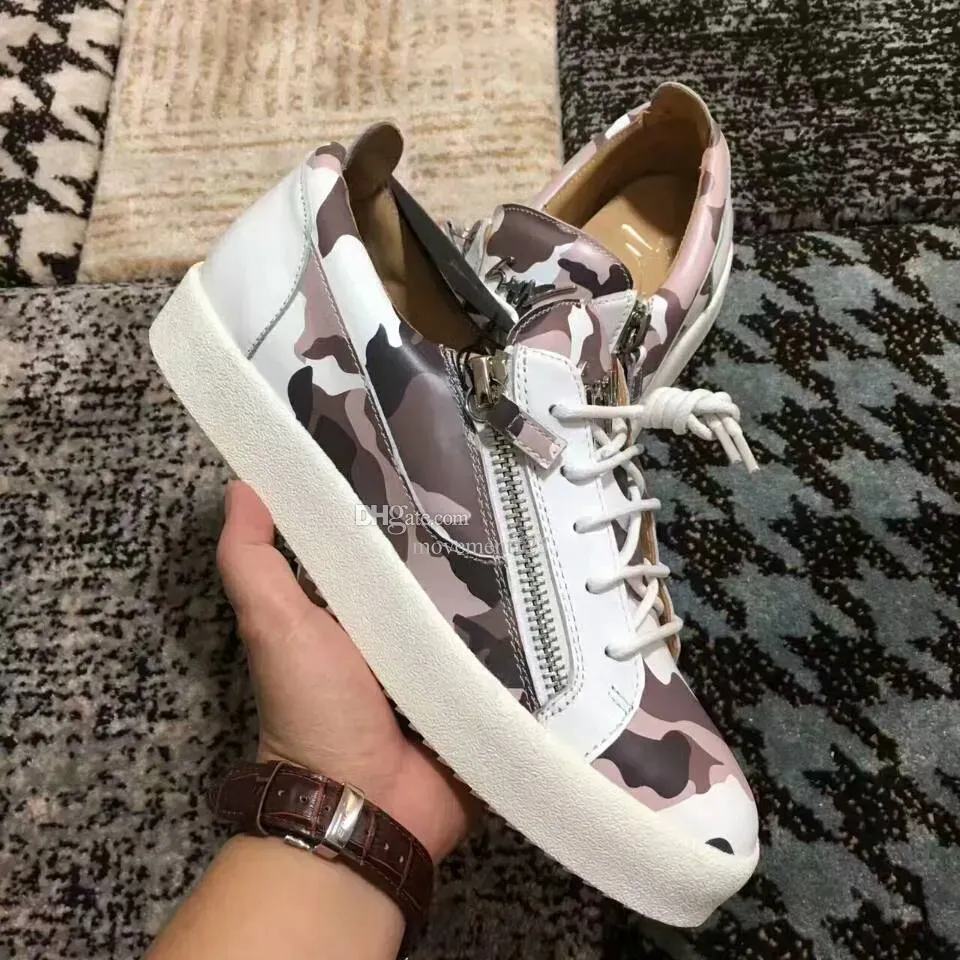 Luksusowe suamki z suwakiem Mężczyźni Casual Buty Camo Skórzane platforma Sole i koronkowa unord low top man w stylu mody w stylu mody z pudełkiem 38-47eu