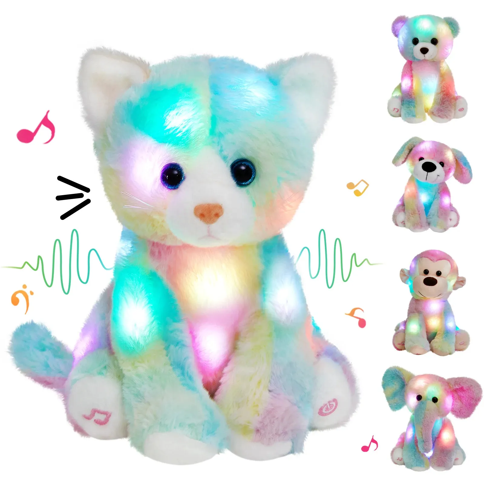 Plush Light Up toys Recordable Cat Colorful Doll Gift Toys with LED Soft Kitty Kids Toy for Girls Stuffed Animals Pillows 231211