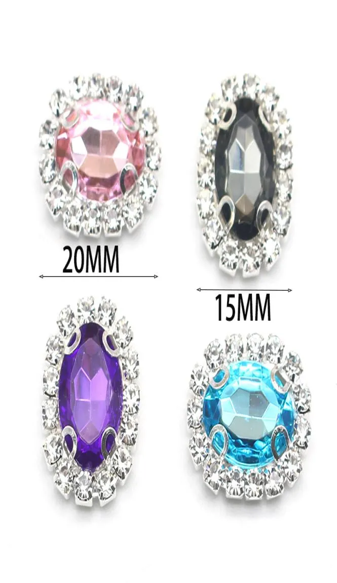 Düğün Düğmeleri Rhinestone Takı Yapımı Bulgular Bileşenler Gümüş 4 Delikler 10 PCSlot Oval Parlak Rhinestone Düğmeleri Crysta9498103