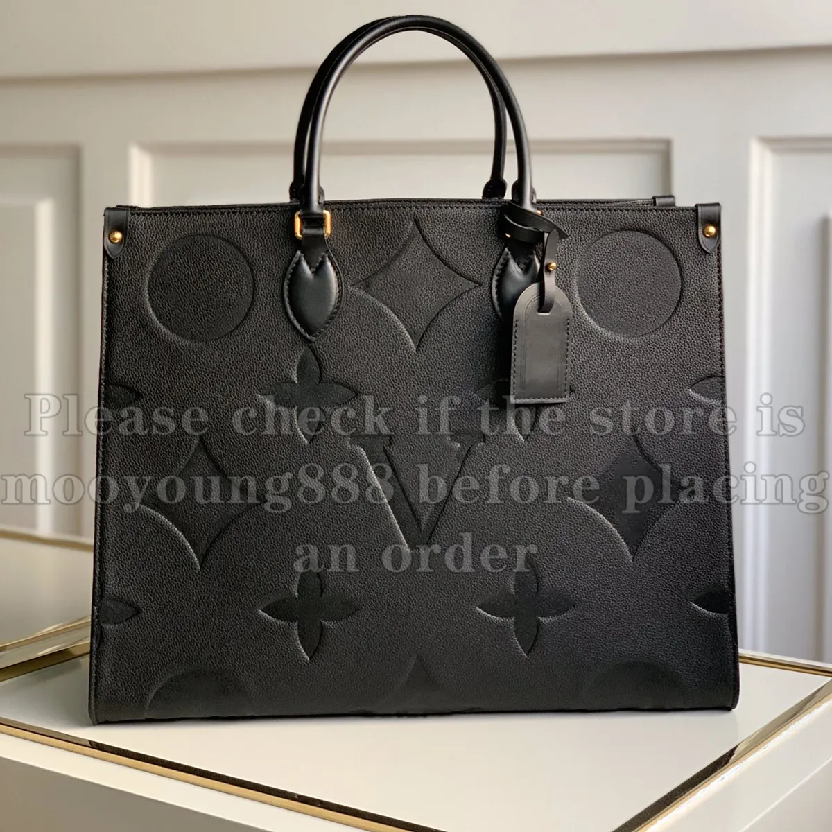 12A Mise à jour Mirror Quality Designer MM GM ONTHEGO TOTE SAG FOMMES VÉLICATION CUIR BLACK BABOSE BAWAGED SACH LUXURY