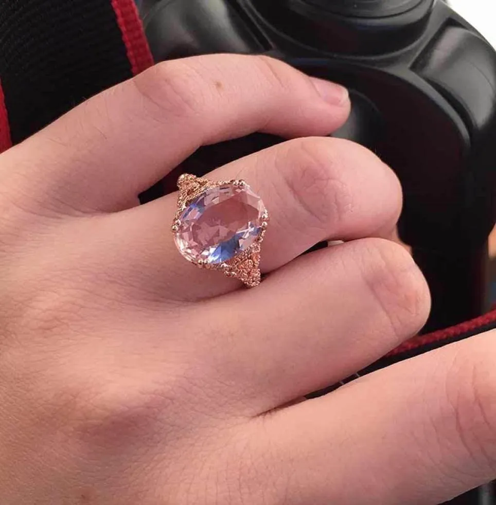 Wedding Rings BUY Rose Gold Color Big Crystal CZ Stone Ring For Women Unique Design Female Engagement Jewelry Gift Dropship6577501