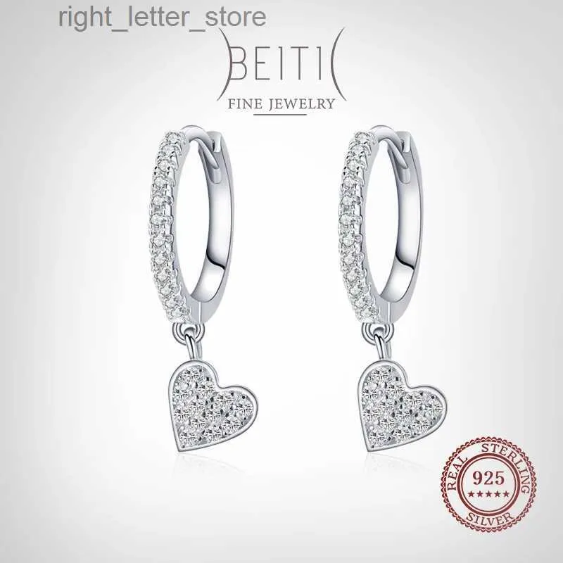 Stud Beitil Real 925 Sterling Silver Sweet Heart Hoop Earring Women Dazzling Clear CZ Fine Elegant Wedding Jewelry YQ231211