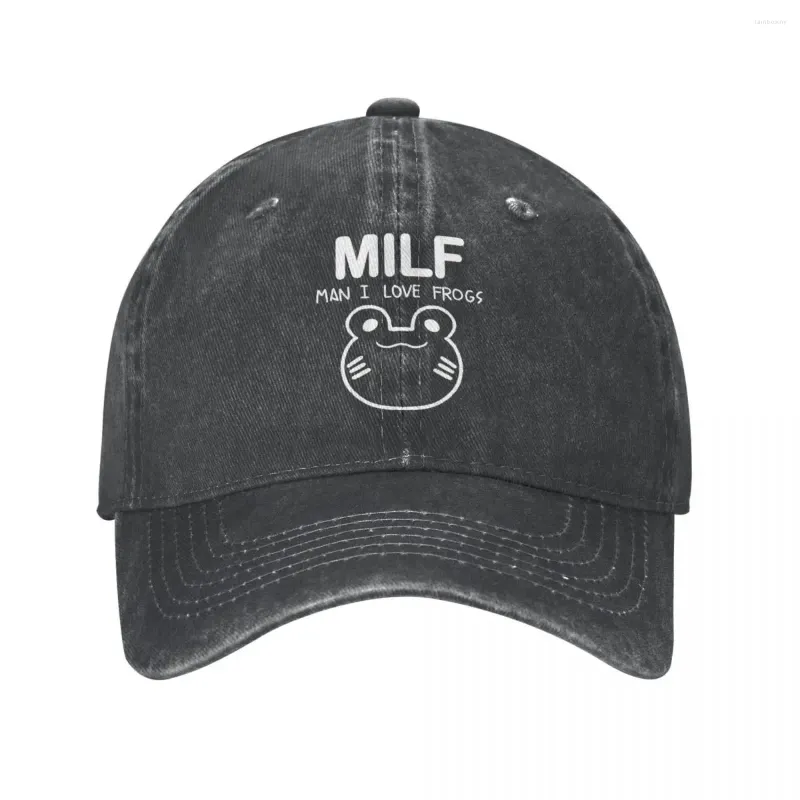 Bonés de bola milf homem eu amo sapos unisex estilo beisebol angustiado lavado chapéus boné casual atividades ao ar livre ajustável headwear