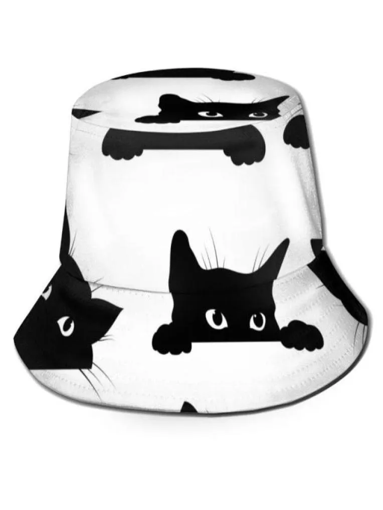 Berets CINESSD Black Cats Looking Out Of The Corner Bucket Hat Summer Hats Fisherman Foldable Women Men Sunscreen Shade Caps1738324