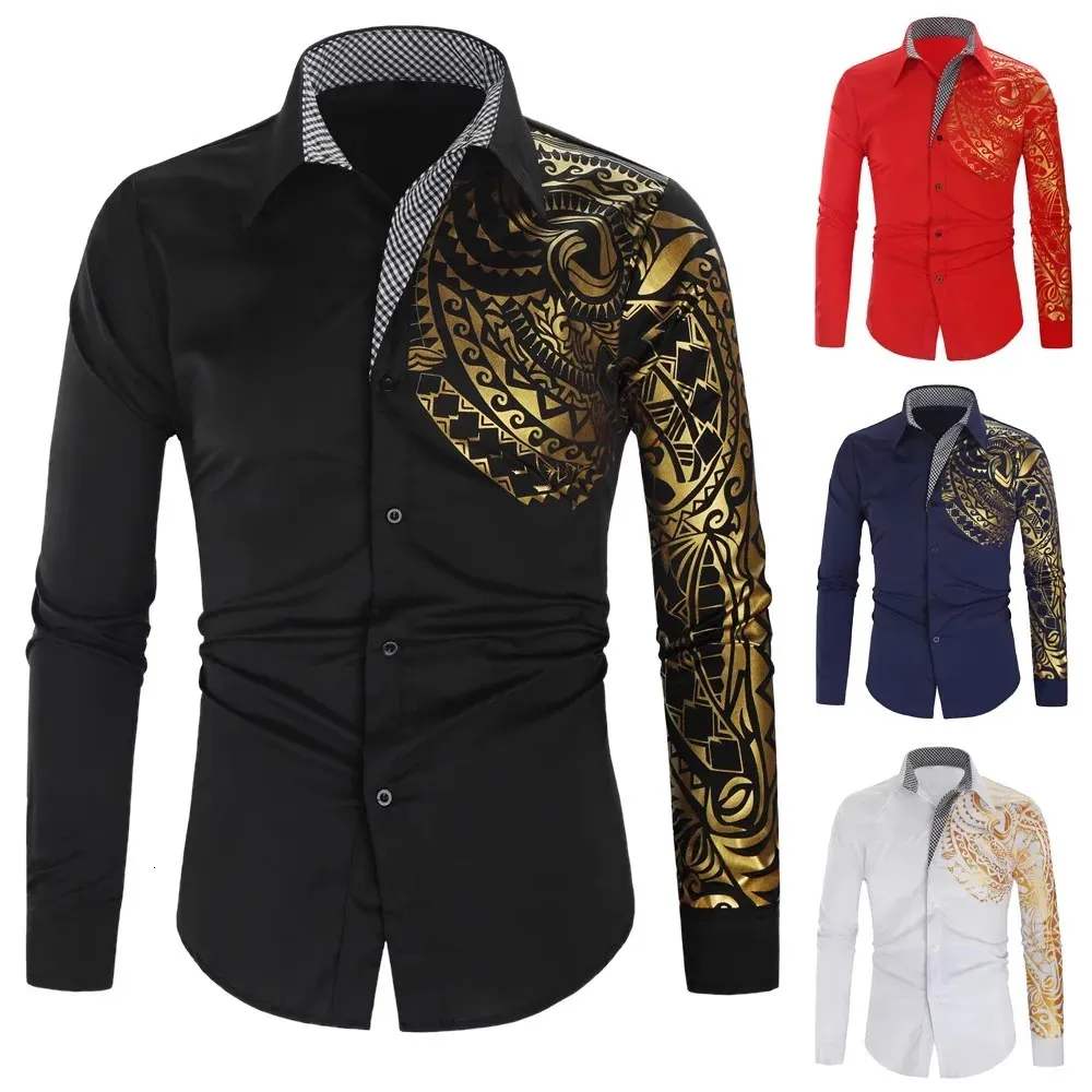 Designer-Hemd, luxuriöses schwarzes Hemd, 2013 Frühling, ultradünnes, langärmliges Herrenhemd Camisa Masculina mit Golddruck, gesellschaftliches Herren-Clubball-Hemd Chemise Homme 231211