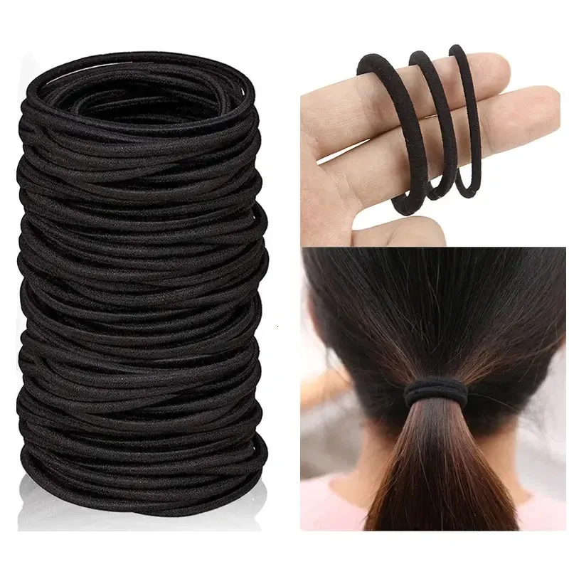 Faixas de borracha de cabelo 50pcs mulheres meninas faixas de borracha de cabelo cordas elásticas hairband suportes de rabo de cavalo headbands scrunchies preto 3mm 4mm 6mm 231208