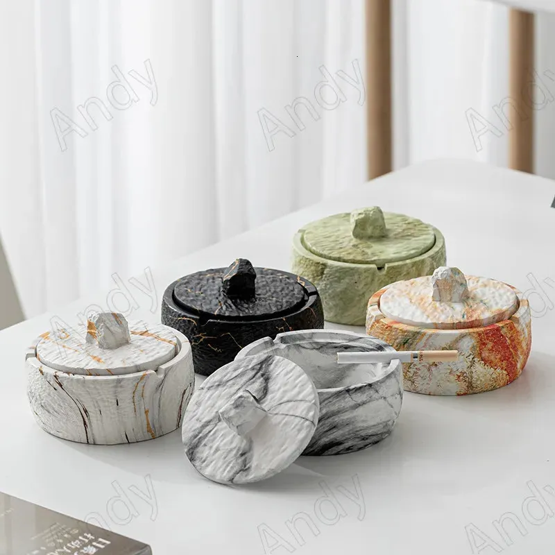 Decorative figurinesEuropean Ceramic Ashtray Marble Texture Decor Living Room Desktop Ashtrays Western Restaurant Creative Ash Tray Home Decoration 231207