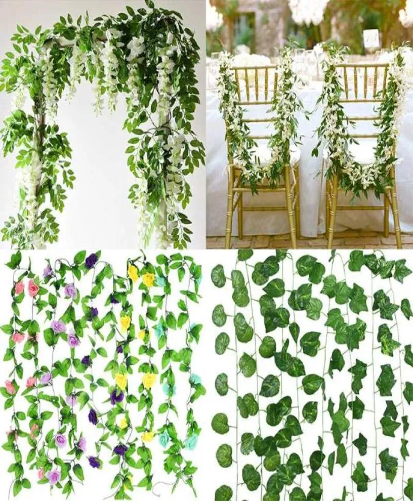 Wedding Arch Artificial Flower Decoration Fake Plant Wisteria Artificial Flower Vine Garland Wall Hanging Ivy Home Decor Leaves3931475