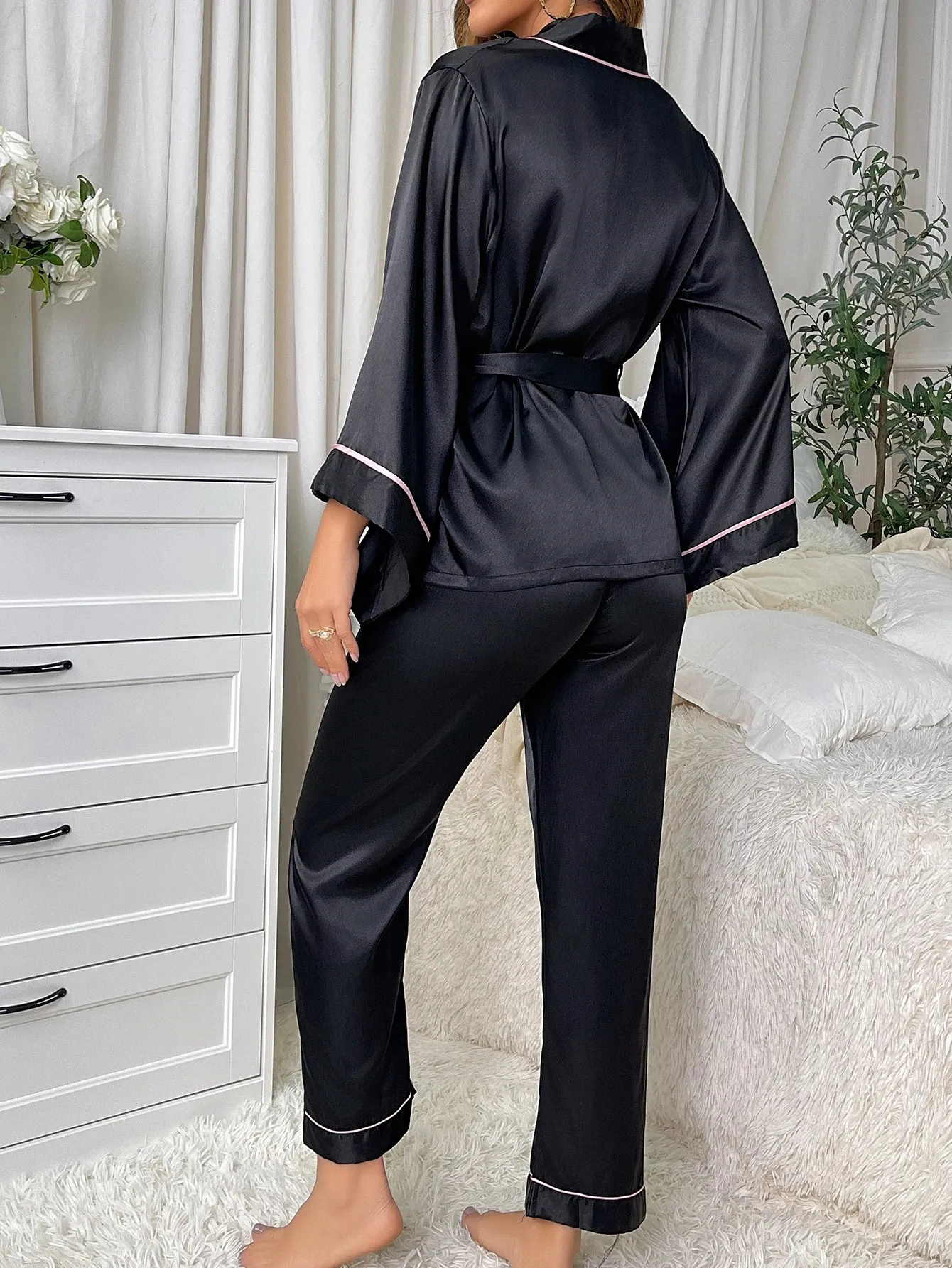Simple Pyjamas Sexy Pyjamas Simple Satin Pajama Set Long Sleeve Robe... From Yizhan06 ...