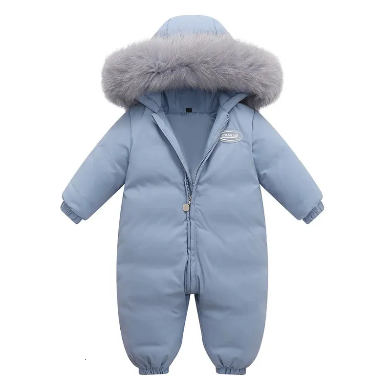 Rompers Baby Winter Scossuit Prawdziwa szop fur wodoodporna dziewczyna snowsuit maluch maluch chłopak romper niemowlę kombineza w dół kurtka 231211