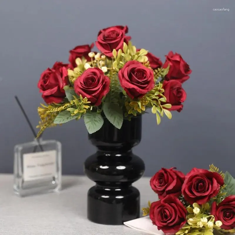 Fiori decorativi Fiore di simulazione Bouquet di rose piccole a 7 teste Imitazione casa Soggiorno Tavolo da pranzo Decorazione di nozze Falso artificiale