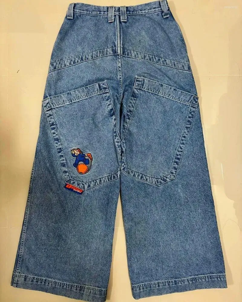 Jeans para hombres Retro Hip Hop Patrón de bordado JNCO Baggy Y2k Hombres Mujeres Punk Casual Pantalones de mezclilla Pierna ancha Pantalones de cintura baja Streetwear