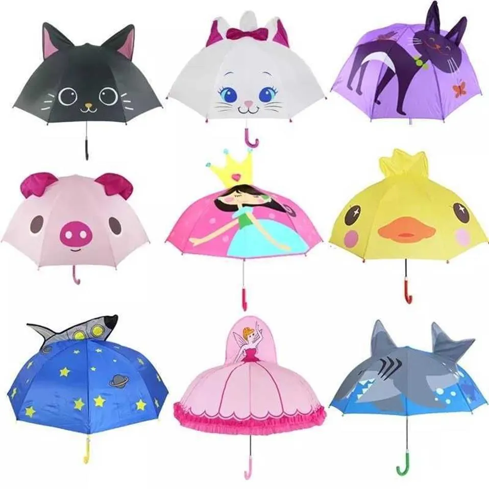 Guarda-chuvas Bonito Dos Desenhos Animados Crianças Guarda-chuva animação criativa de longo cabo 3D modelagem de orelha crianças guarda-chuva para meninos meninas 0928308Y