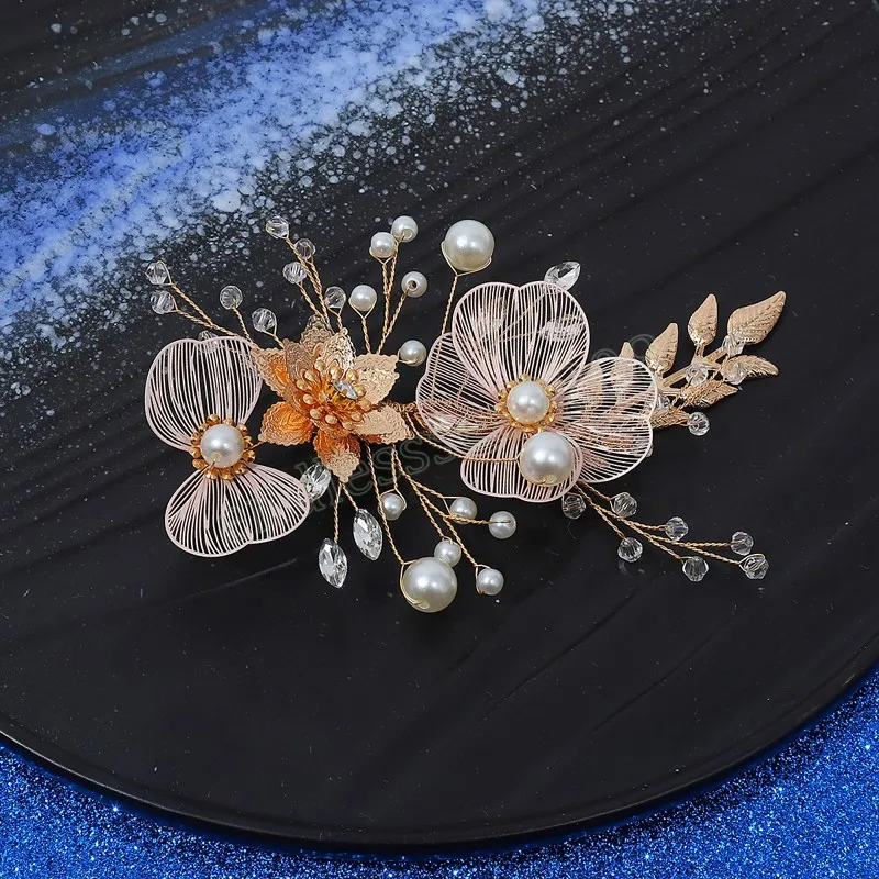 Pinces à cheveux luxueuses, couvre-chef à fleurs dorées, Barrettes de perles florales faites à la main, accessoires pour cheveux de mariage, bijoux de princesse