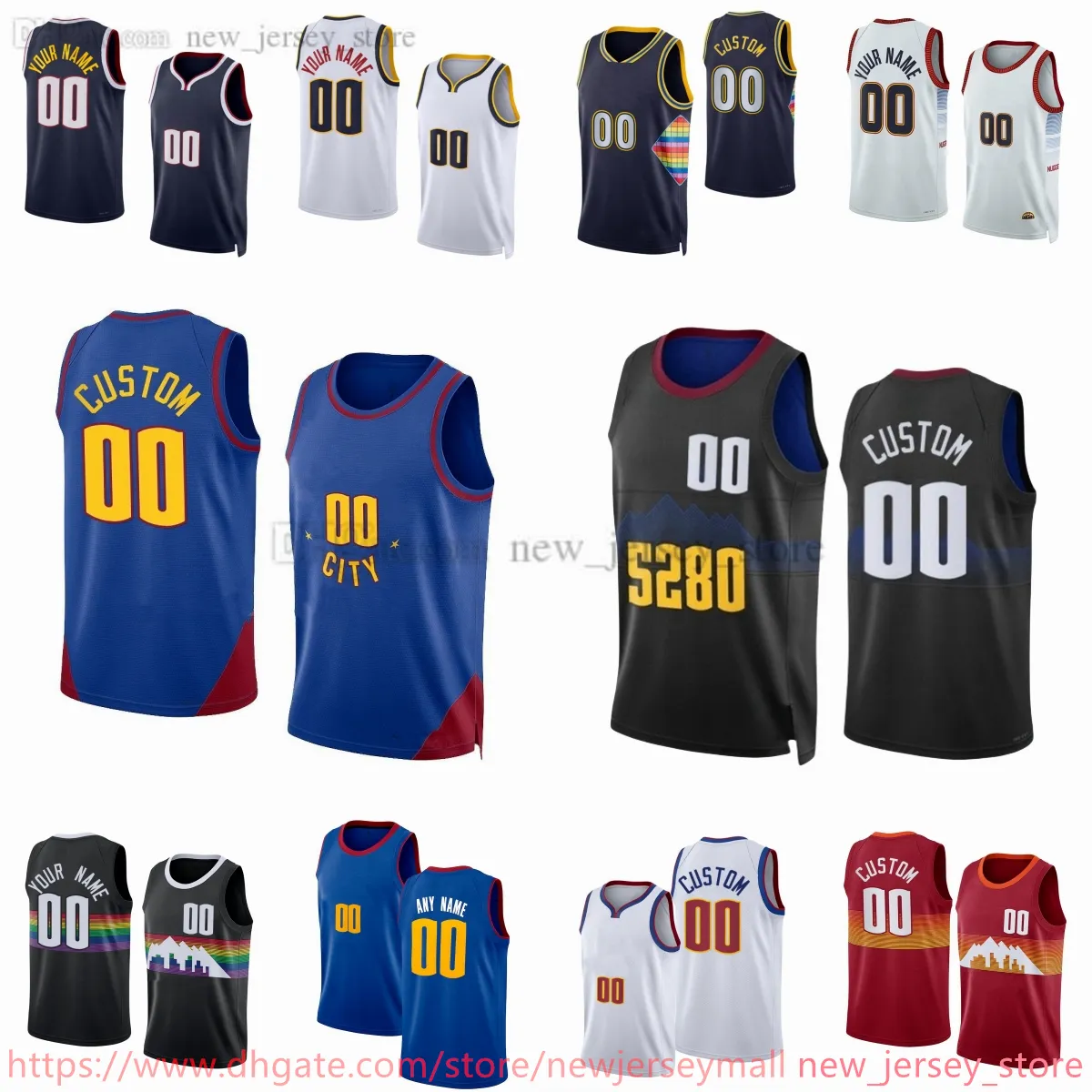 Aangepaste 2023-24 bedrukt basketbal 15 Nikola Jokic Jersey 27 Jamal Murray Peyton Watson Reggie Jackson Zeke Nnaji Julian Strawther Vlatko Cancar Jalen Pickett Shorts