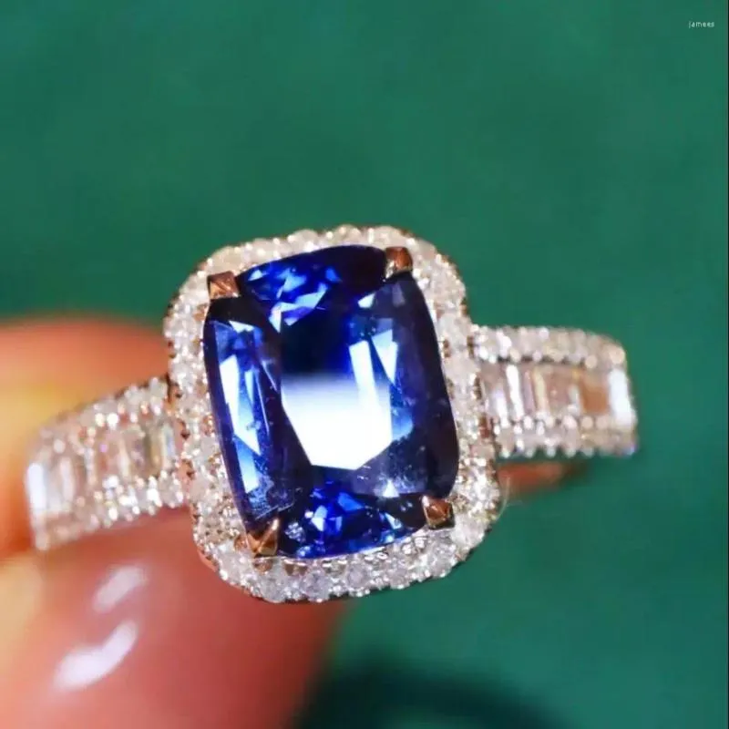 Bagues de cluster LR2023 Bague saphir bleu 2,25 ct véritable pur 18 carats naturels non chauffées pierres précieuses royales diamants pierre femme