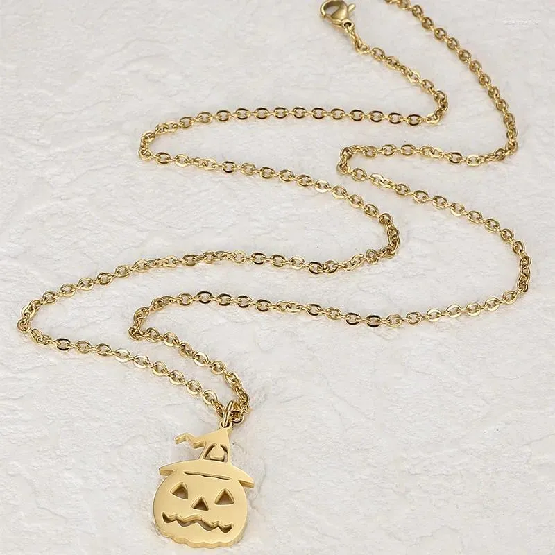 Pingente colares moda colar para mulheres halloween abóbora titânio aço clavícula 2023 presentes