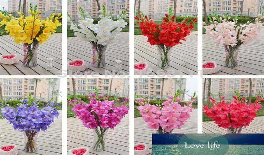 Hele12pcs 80 cm Silk gladiolus bloem 7 hoofdspiece nepzwaard lelie voor bruiloftsfeest centerpieces kunstmatige decoratieve fl2604499