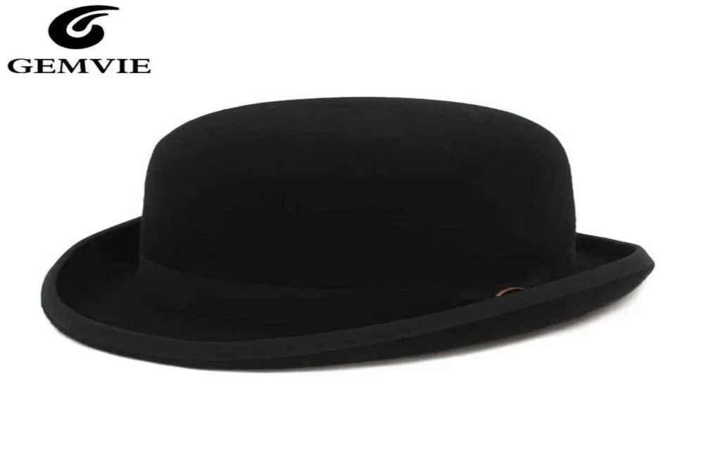 GEMVIE 4 Colors 100 Wool Felt Derby Bowler Hat For Men Women Satin Lined Fashion Party Formal Fedora Costume Magician Hat Y11183994856