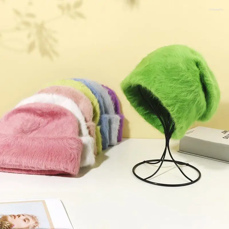 Berets Long Hair Knitted Hat Female Soft Sister Sweet Wool Baotou Wild Warm Cold Colors Korean Y2k